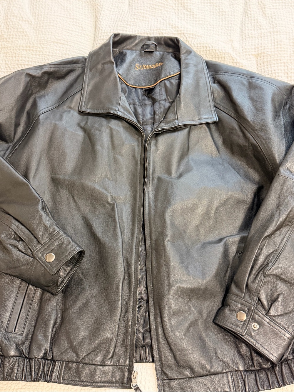 St. John's Bay Men's Black Leather Bomber Jacket